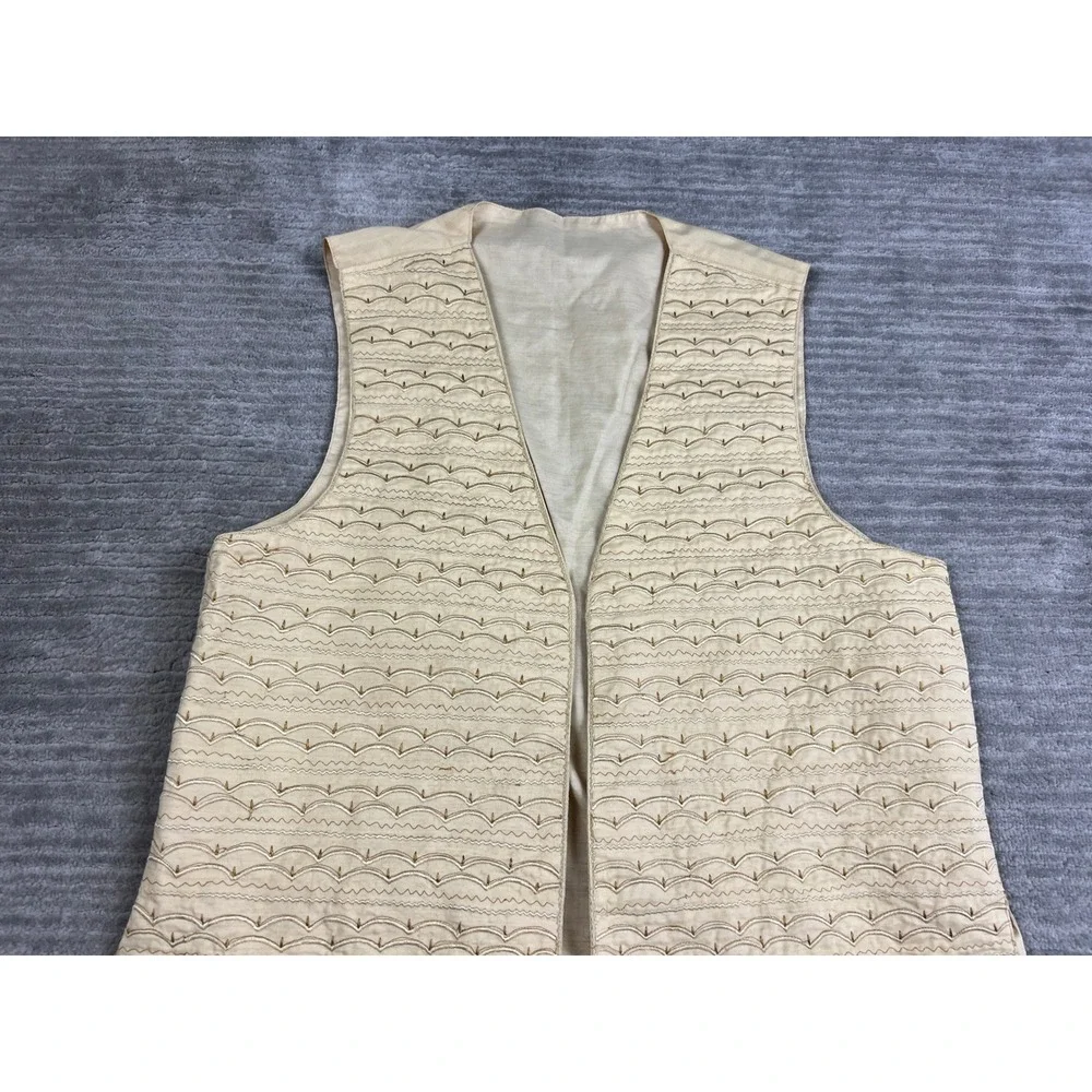 Unbranded Vest Womens 40 Cream Embroidered Wave Open Front Boho Raw Silk Style‎